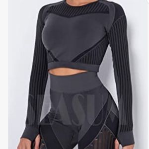 Women Workout Crop Top Seamless Shirt Long Sleeve Size Small
